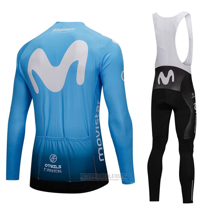 2018 Fahrradbekleidung Movistar Blau Trikot Langarm und Tragerhose - zum Schließen ins Bild klicken